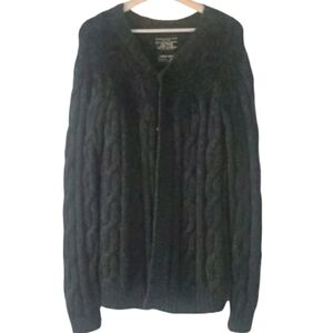 ALLSAINTS Spitalfields Hand Knit Wool Blend Sweater CharcoalGrey Black ButtonDwn